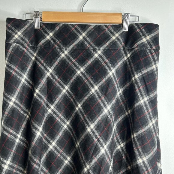 Talbots Skirt Womens 14 Black Gray Plaid Wool Blend Lined A-Line Midi Academia - Picture 2 of 8